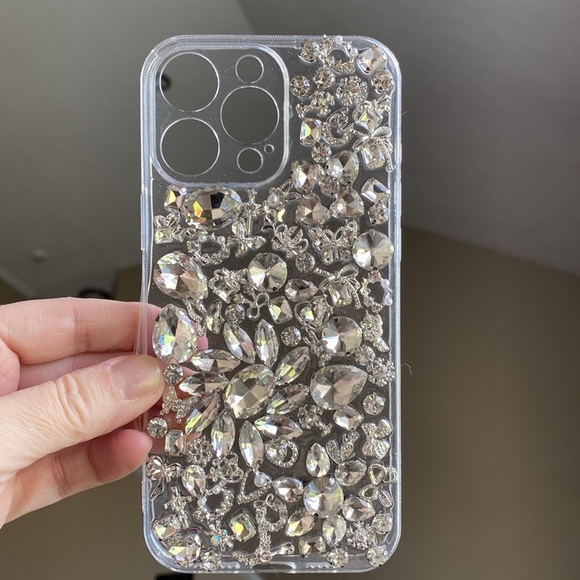 Silver Rhinestone iPhone 16 Pro Max Case with Camera Cutout - Picture 8 of 8